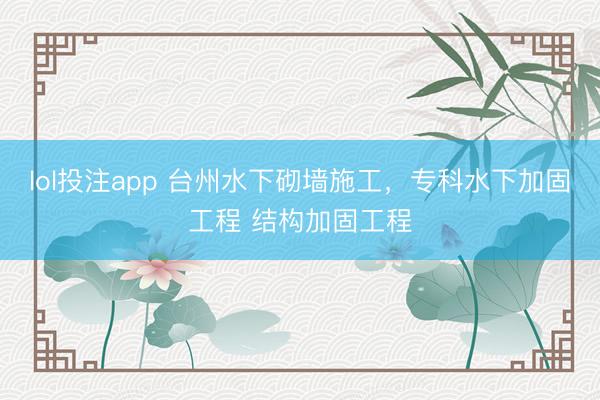 lol投注app 台州水下砌墙施工，专科水下加固工程 结构加固工程