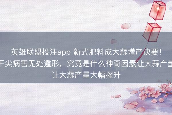 英雄联盟投注app 新式肥料成大蒜增产诀要！能让大蒜干尖病害无处遁形，究竟是什么神奇因素让大蒜产量大幅擢升