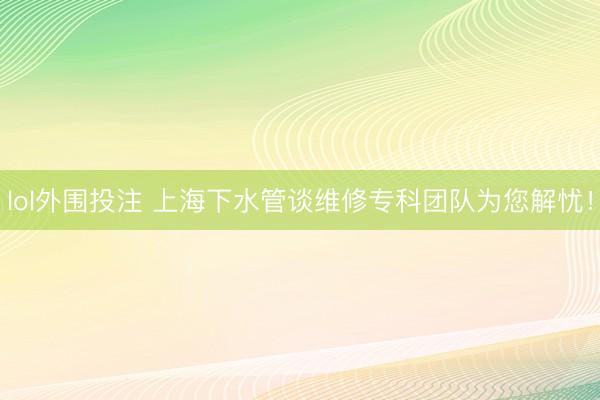 lol外围投注 上海下水管谈维修专科团队为您解忧！